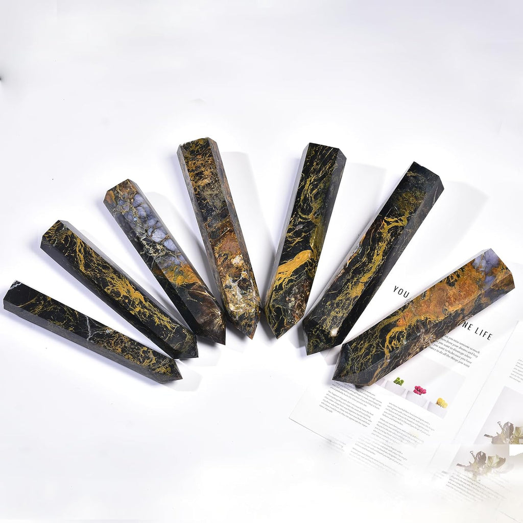 JIC Gem Large Pietersite Obelisk Tower Points Natural Healing Crystal Wand 6 Faceted Quartz Crystals Tower Wand Chakra Meditation Therapy 2.2-2.6 Lbs