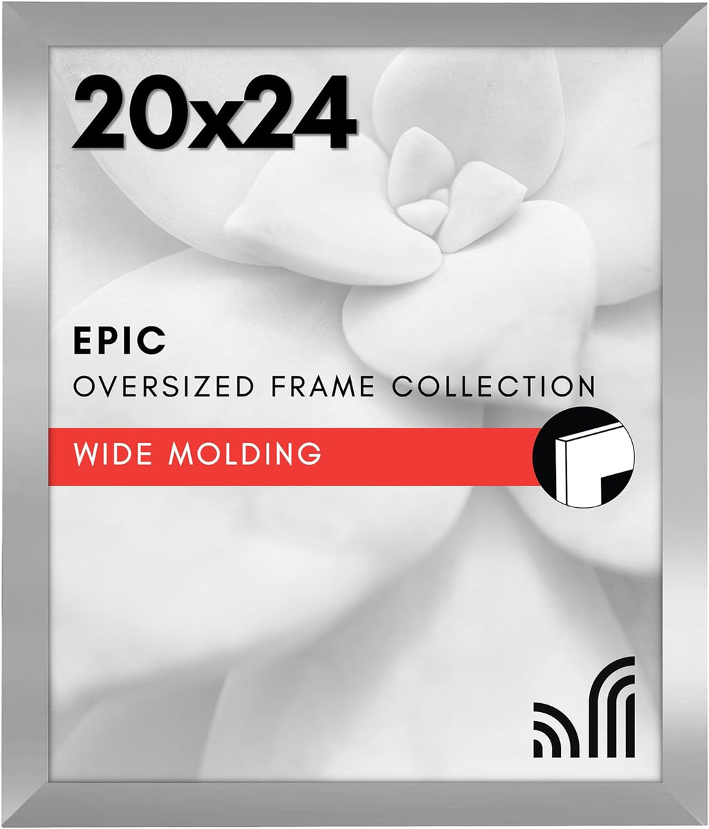 Americanflat 20x24 Picture Frame with Polished Plexiglass - Silver Picture Frame - Wide Photo Frames Made of Engineered Wood for Vertical or Horizontal Wall Display - Epic Collection - Silver