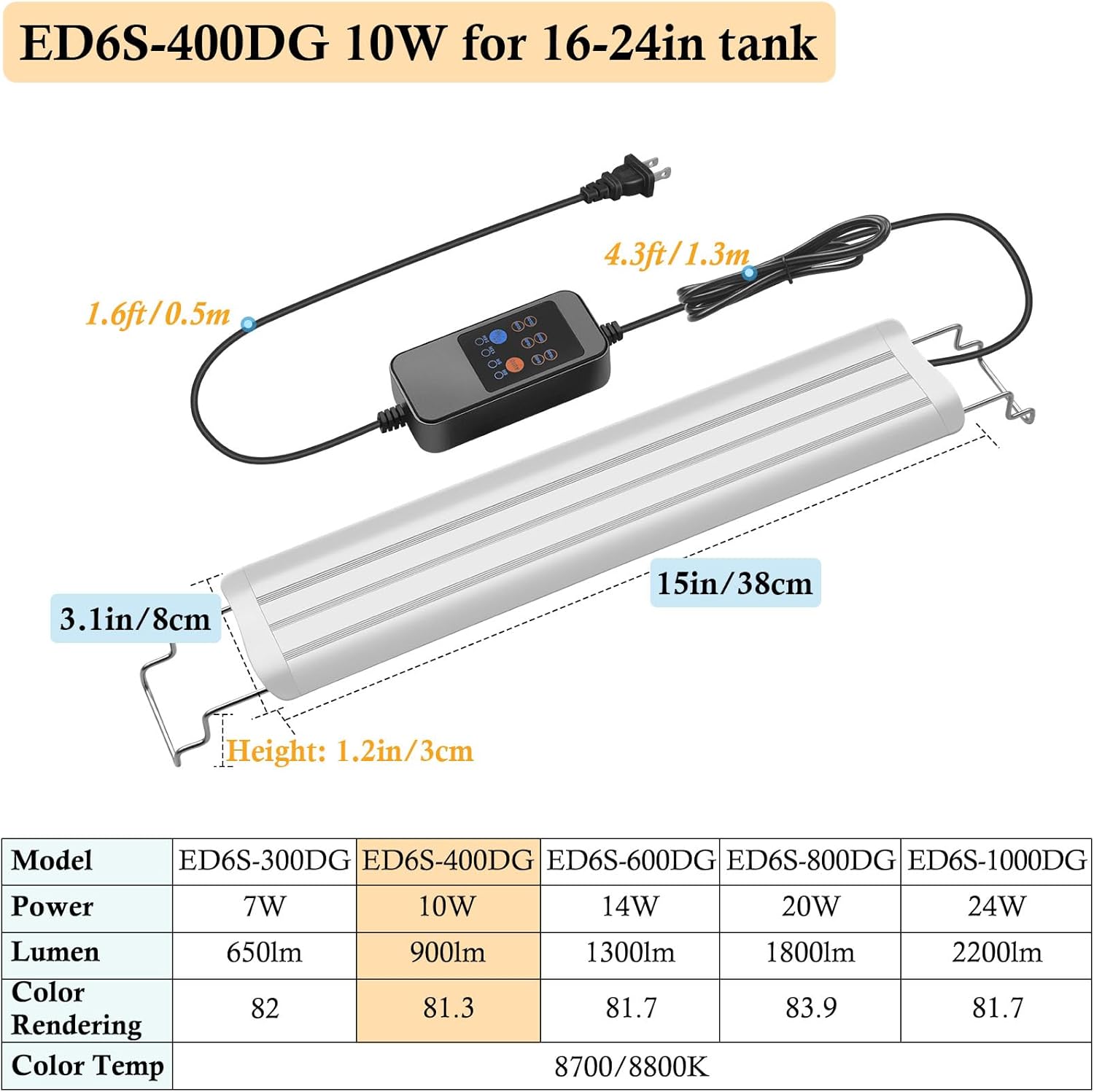 HITOP 16-24in Plant Growth Aquarium LED Light with Timer, Full Spectrum Auto 24/7 Lighting Cycle& 10-Level Brightness Adjustment, Fish Tank Light with Extendable Brackets