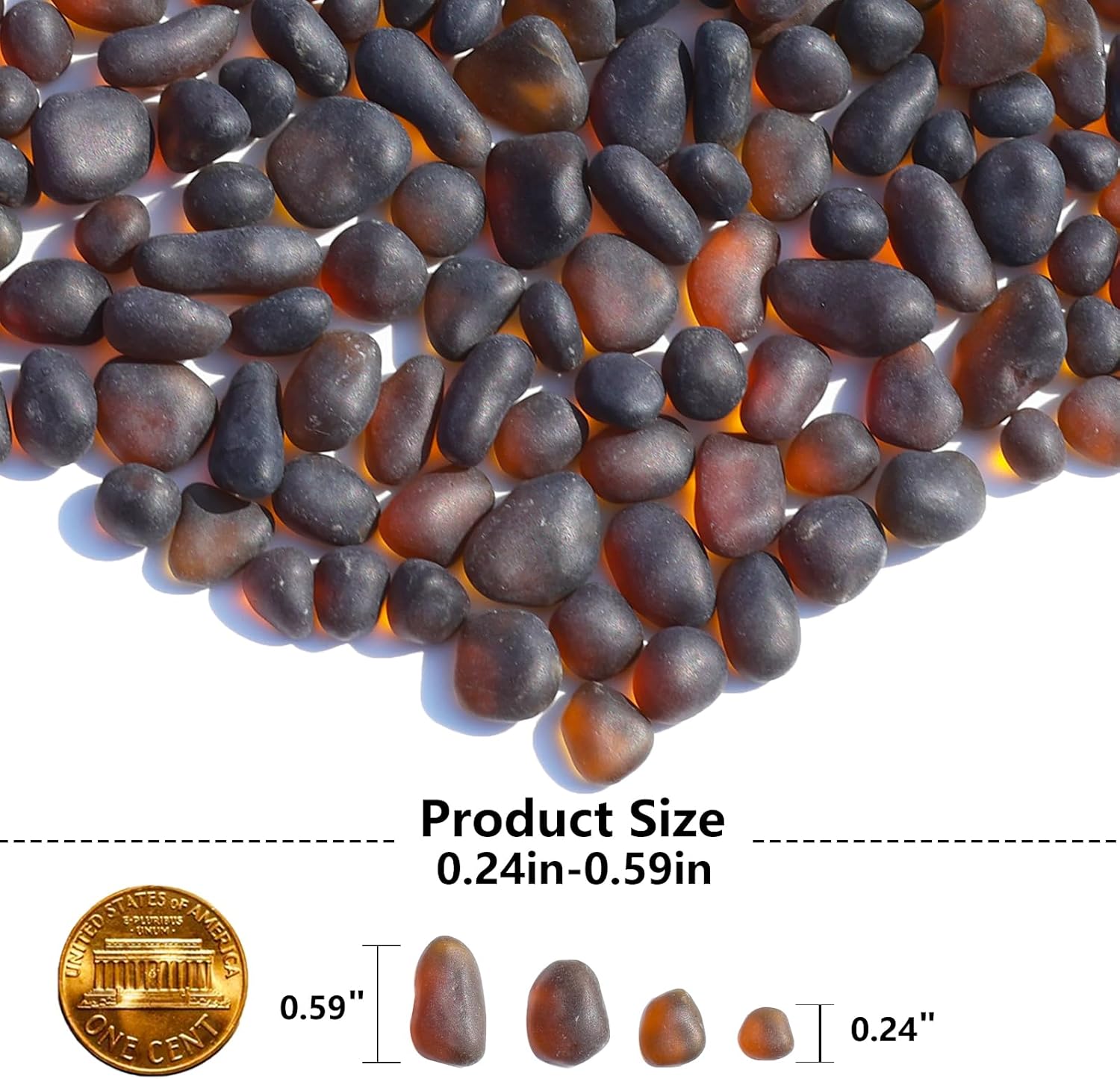 Sea Glass Stones - 2.9LB/46.4oz Brown Frosted Glass Pebbles Gemstones - Perfect for Aquarium Rocks, Fish Tank Gravel, Vase Fillers, Seaglass DIY Crafts, and Home Decor