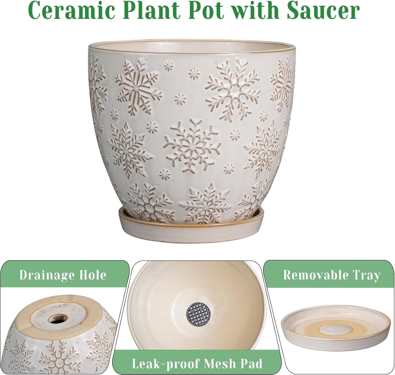 Ceramic Planter 8 Inch Plant Pot with Drainage Hole and Saucer Ceramic Pots for Indoor Plants Outdoor Large Flower Pot for Home Decor White
