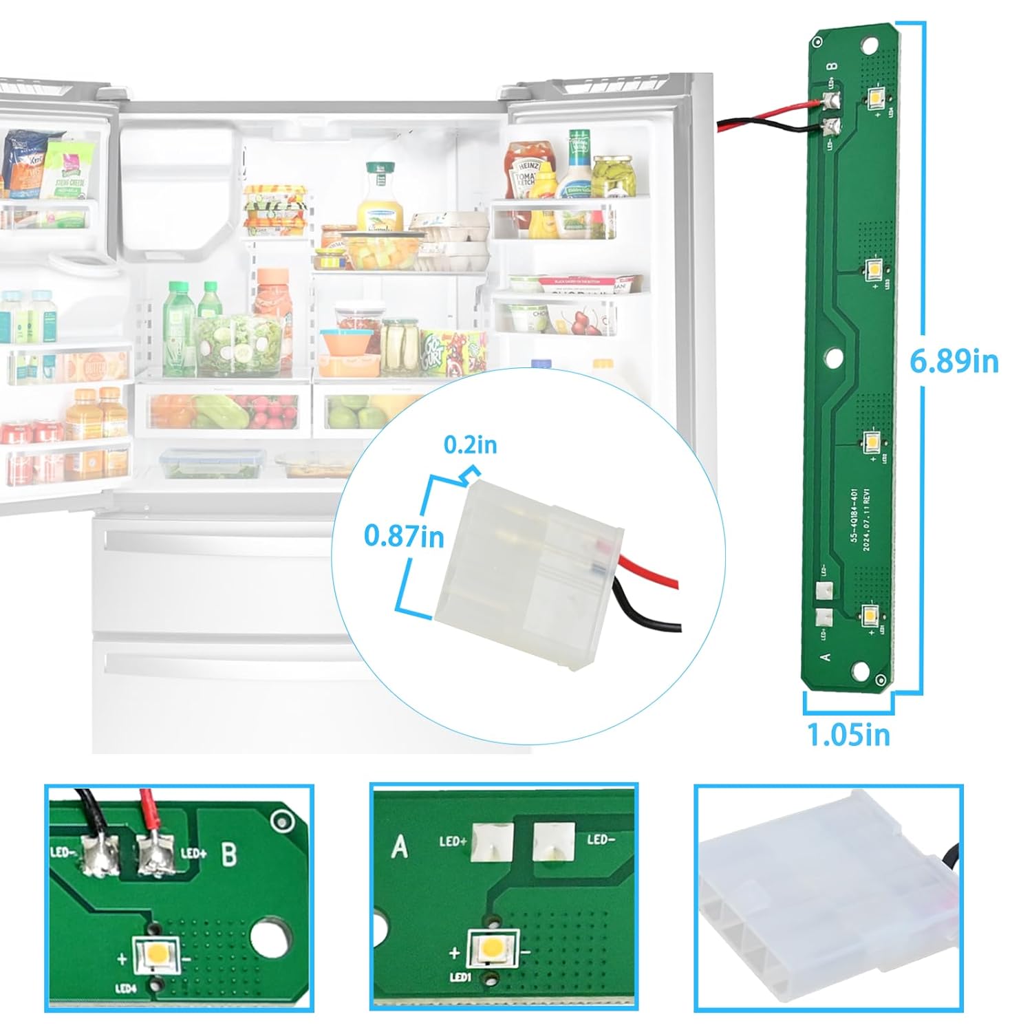 W11042554 W11527432 W11387579 W11333374 Refrigerator Light Assy Module Brand Fits for Whirlpool Maytag Amana Refrigerator LED Light Module Replacement wrx735sdhz02 Light Replacement (PCB Only)