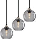 Light Grey Glass Pendant Lights Kitchen Island Globe Pendant Light Fixtures Modern Pendant Lighting for Bedroom Living Dining Room Light Fixture (5.9 in, 3 Pack)
