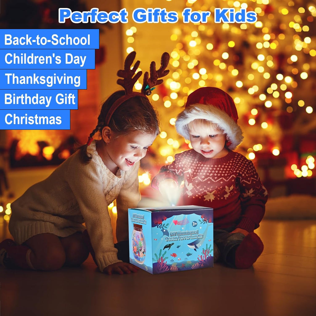 Light Up Ocean Terrarium Kit for Kids, 13 Colors LED sea Animal Toys Crafts for Kids Ages 4-8, Night Light Decor Christmas Birthday Gifts Toys for Kid Girls Boys Ages 4 5 6 8-12