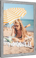 14x18 Wood Frame Gray, Rustic Natural Grey Wooden 18x14in Poster Picture Frame, Distressed 14 x 18inch Woodgrain Gallery Photo Frame with HD Plexiglass, Horizontal Vertical Wall Mounting Display 1pcs