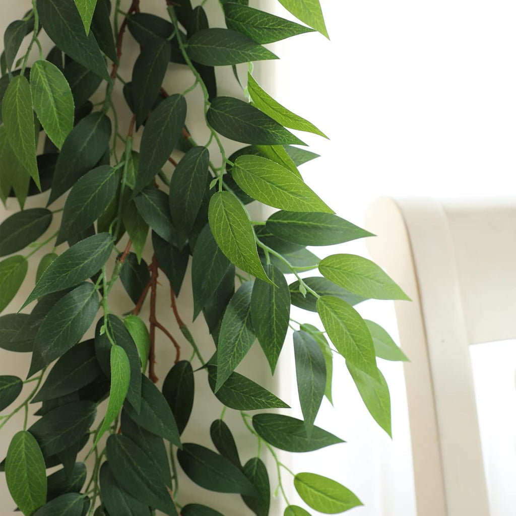 3 Strands Italian Ruscus Artificial Vines, 73" Silk Vine Garland with Green Leaves, Fake Hanging Plants Greenery Decor for Home, Bedroom, Wall, Party, Wedding Decoration