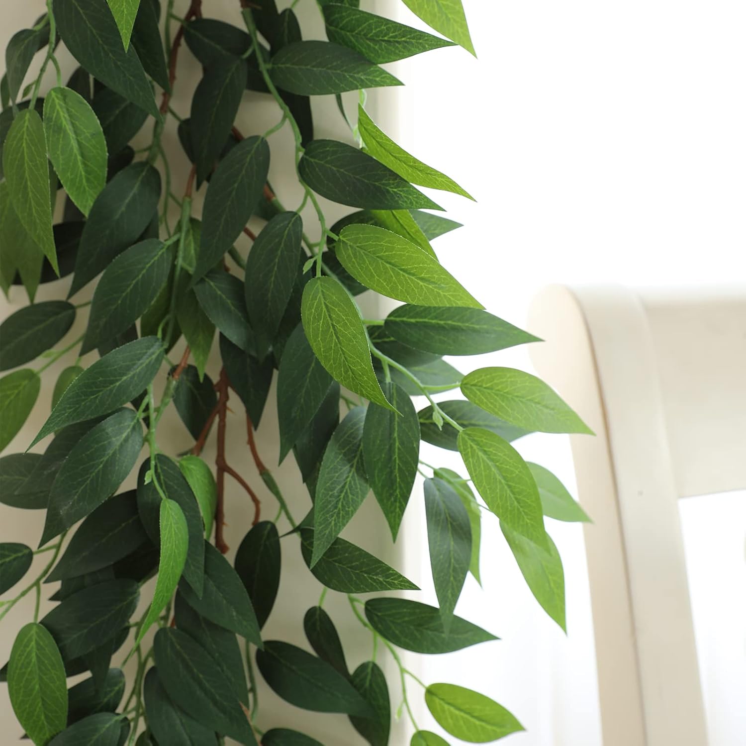 3 Strands Italian Ruscus Artificial Vines, 73" Silk Vine Garland with Green Leaves, Fake Hanging Plants Greenery Decor for Home, Bedroom, Wall, Party, Wedding Decoration
