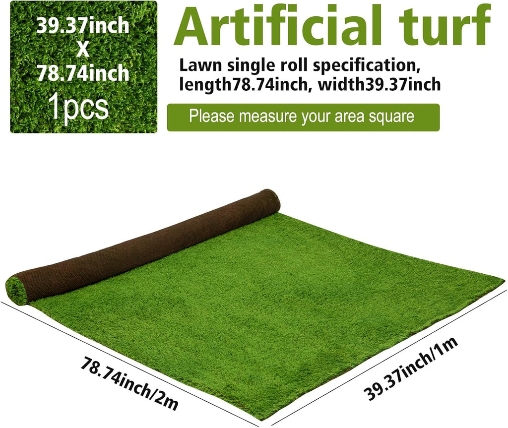 Artificial Grass Mat 4x3.3 Ft - Realistic & Soft Synthetic Turf, Fake Grass Carpet for Indoor Outdoor Use, Backyard, Patio, Balcony Decor (Green) (Grass Green)
