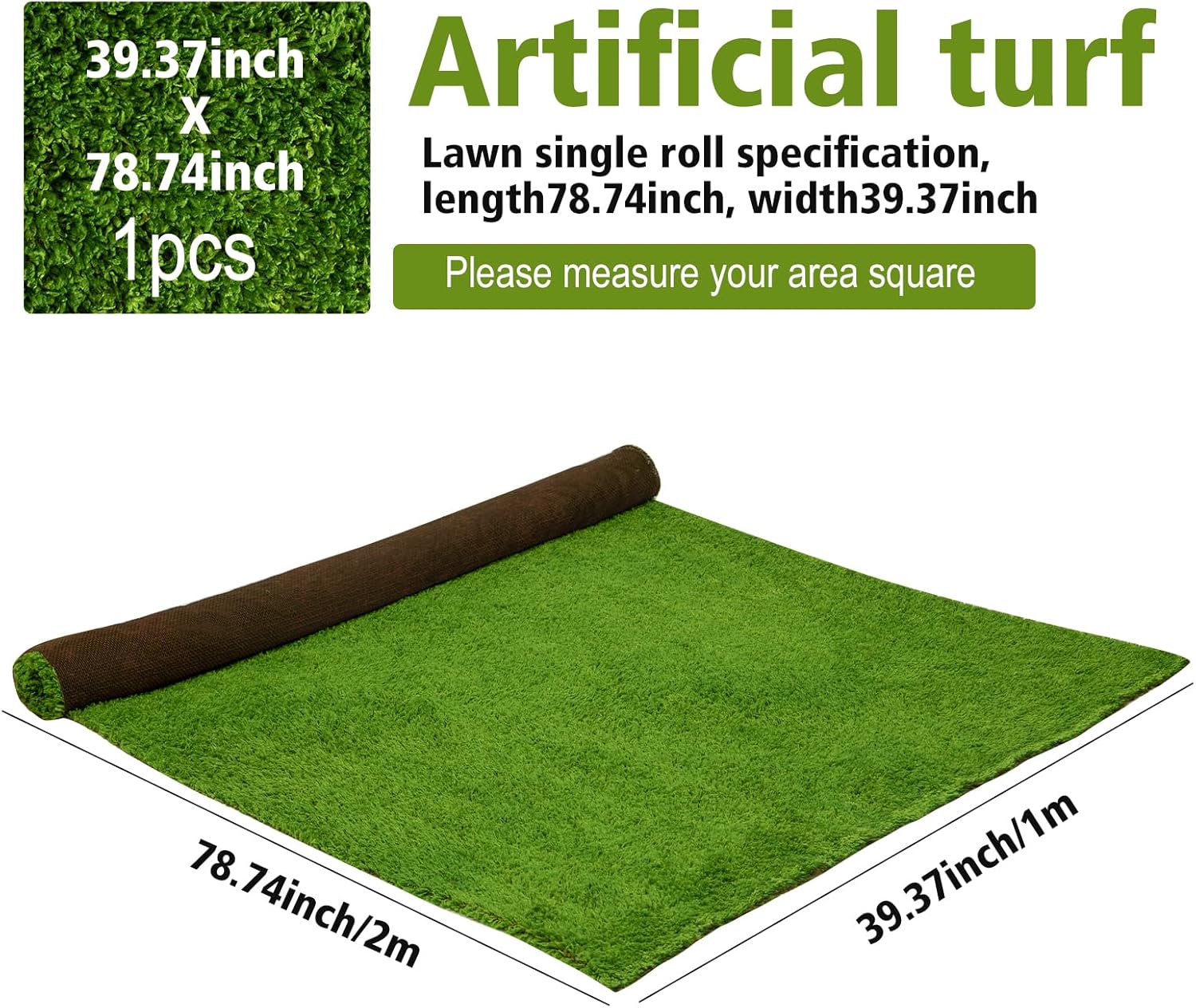 Artificial Grass Mat 4x3.3 Ft - Realistic & Soft Synthetic Turf, Fake Grass Carpet for Indoor Outdoor Use, Backyard, Patio, Balcony Decor (Green) (Grass Green)