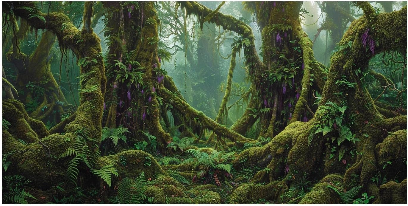Tropical Forest Aquarium Background, Green Huge Tree Reptile Habitat Rainforest Terrarium Background, 6 EVA Double-Sided Tapes 36x18 inches/90x45