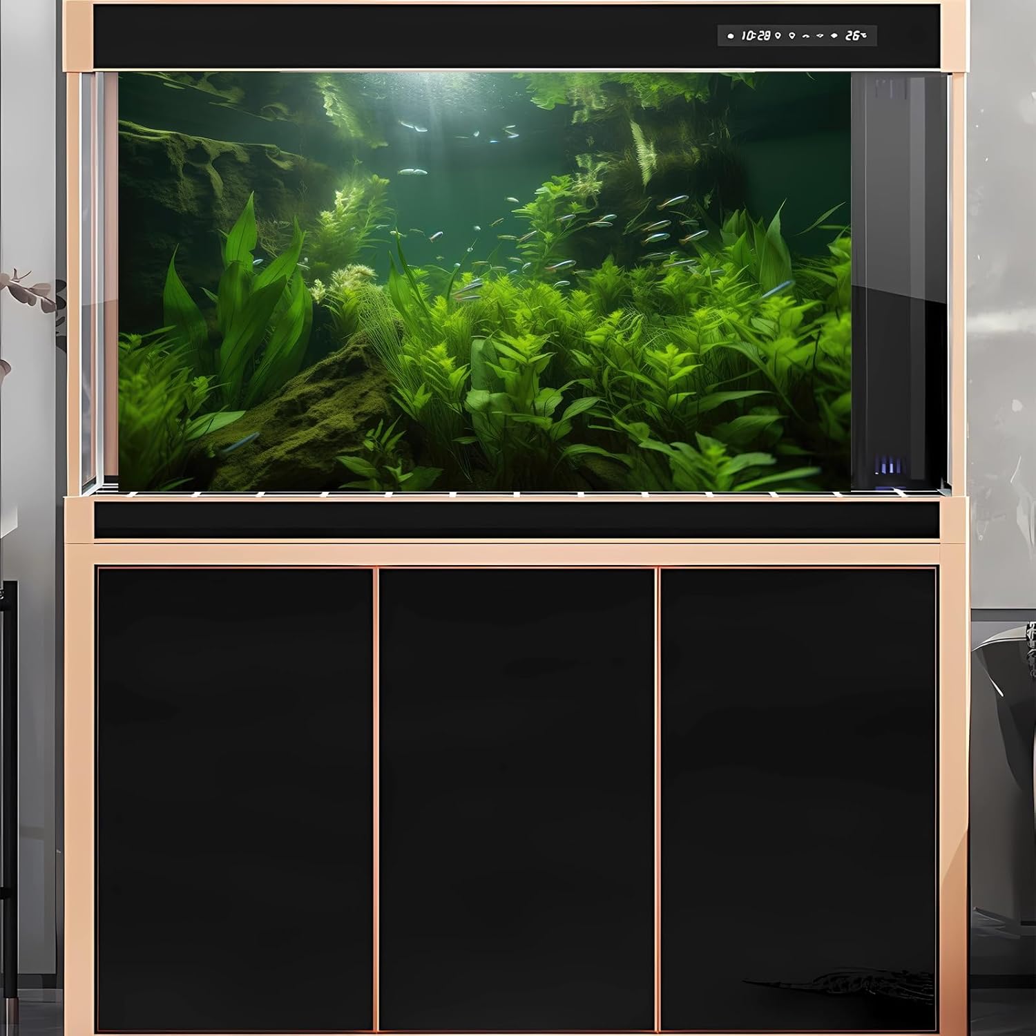 2 Packs Underwater Aquarium Background Lush Green Aquatic Plants Fish Tank Background Undersea Stone with Moss Tropical Reptile Tank Backgrounds Under The Sea World Aquarium Backgrounds 36x18in
