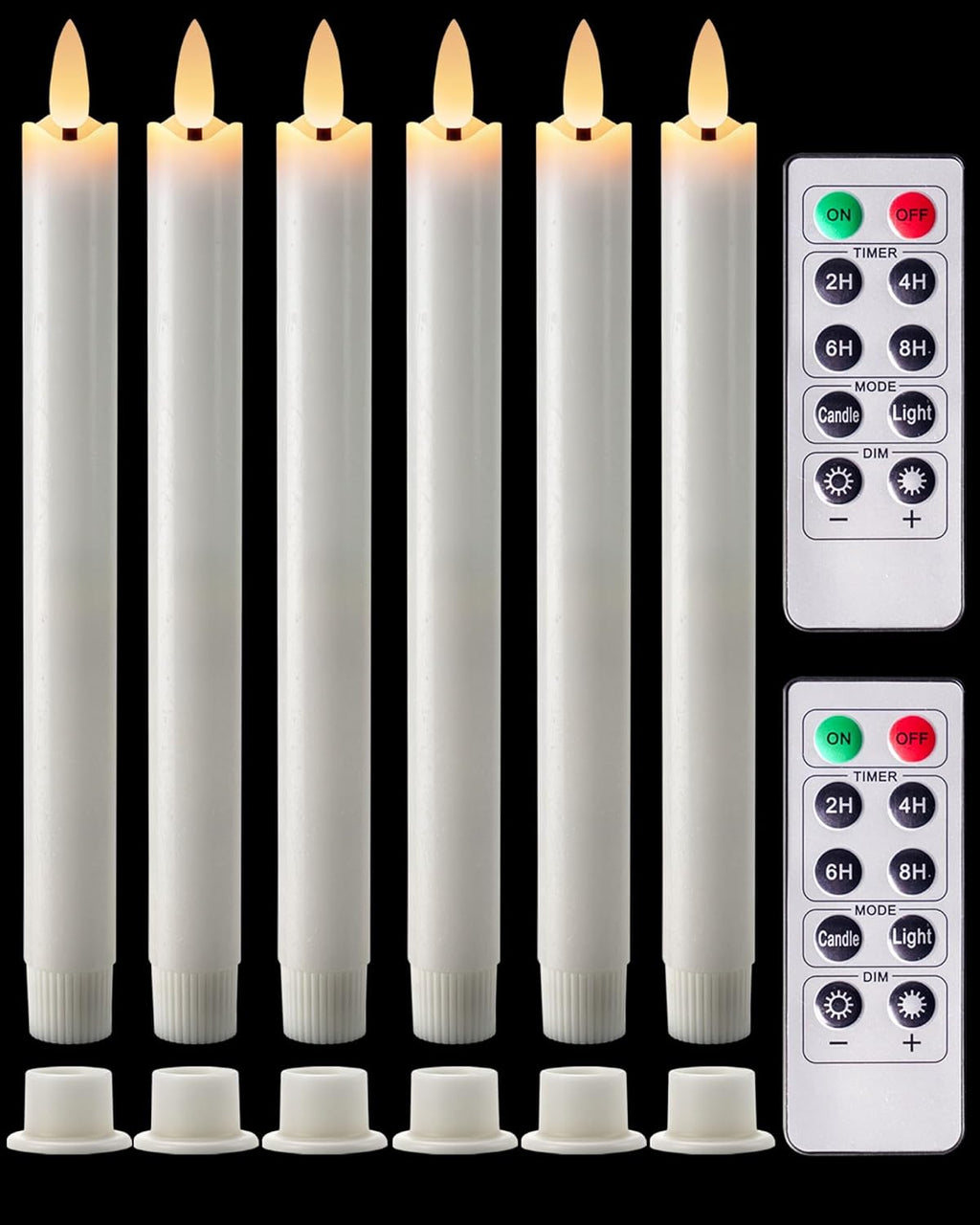Homemory Real Waxy Flameless Taper Candles with Remote Timer, LED Candlesticks Flickering, Battery Operated Candles with Holders, 9.6 Inches for Home Christmas Wedding Celebration Decor, White, 6 Pcs