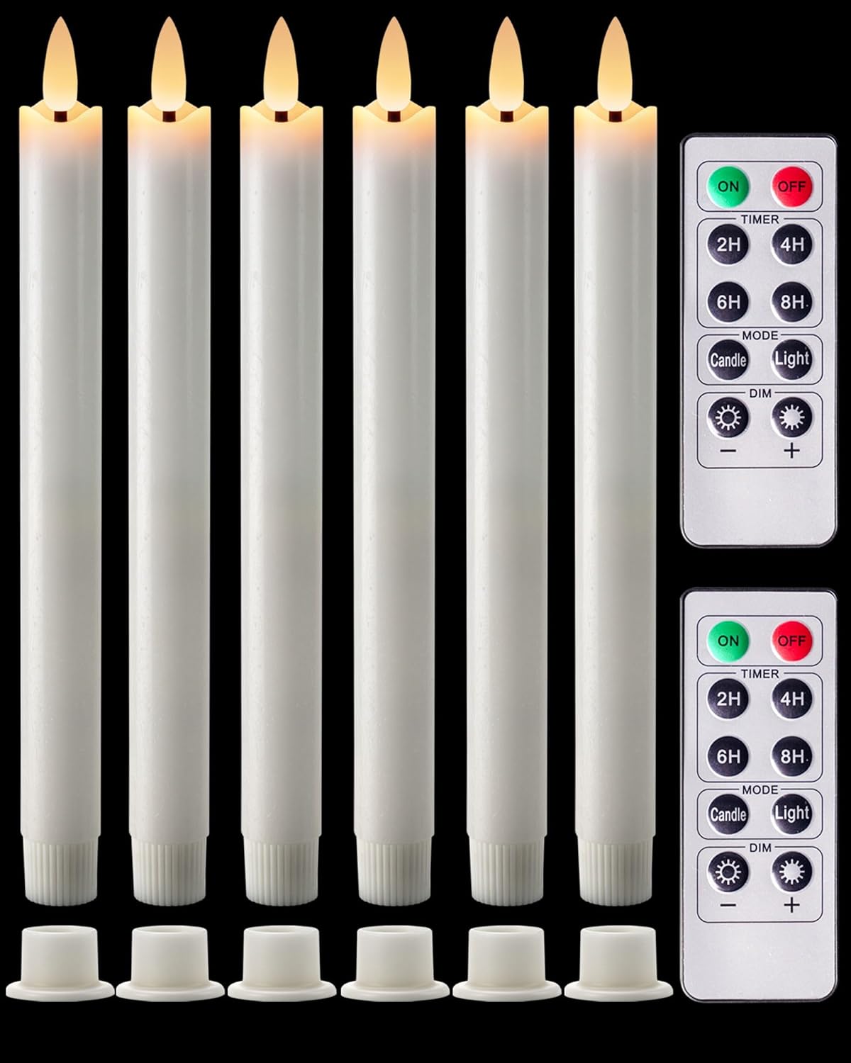 Homemory Real Waxy Flameless Taper Candles with Remote Timer, LED Candlesticks Flickering, Battery Operated Candles with Holders, 9.6 Inches for Home Christmas Wedding Celebration Decor, White, 6 Pcs