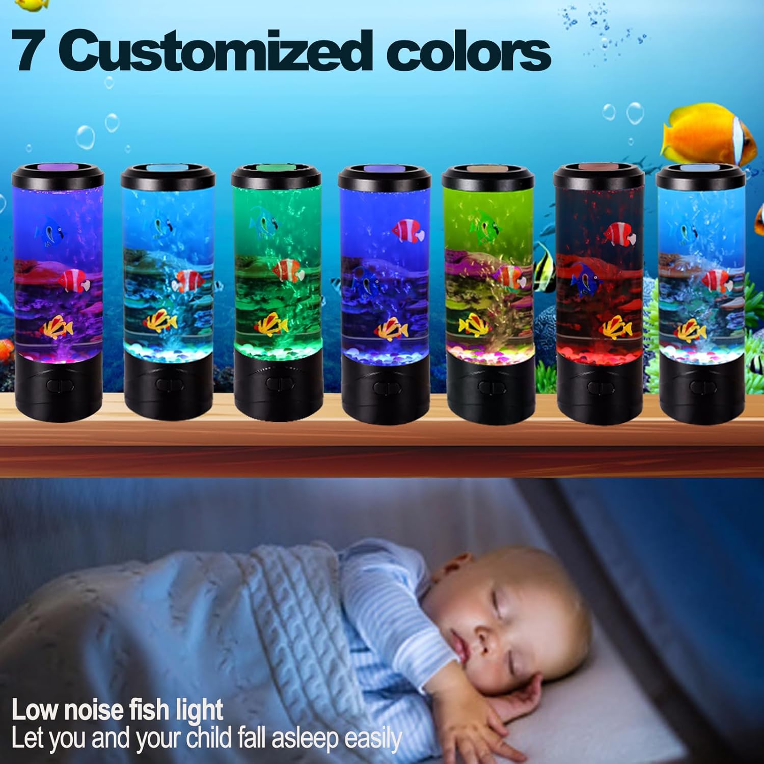 Mini Bubble Fish Lamp,Fake Fish Tank Aquarium Lamp,Multi-Color Changing Aquarium Light with 3 Artificial Fish Night Lights-for Home Office Living Room Decor for Kids Men Women