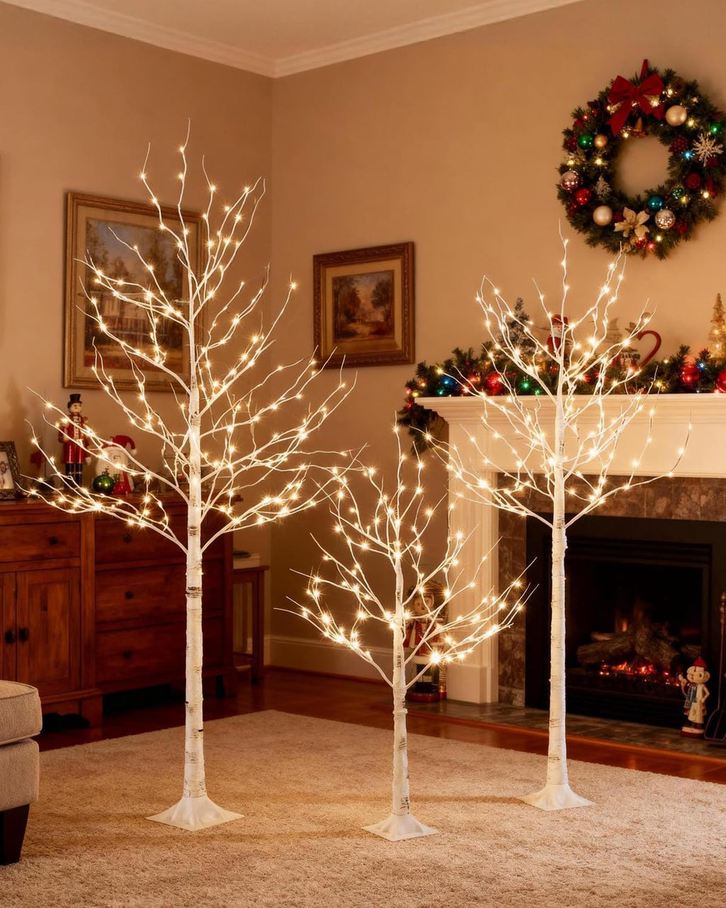 Lighted Birch Tree Set 6ft*2 with 320(160 * 2) Warm White LED Lights for Holiday Decor - Realistic Design, UL Certified, Dimmable, IP44 Waterproof - Ideal for Indoor and Outdoor Decoration