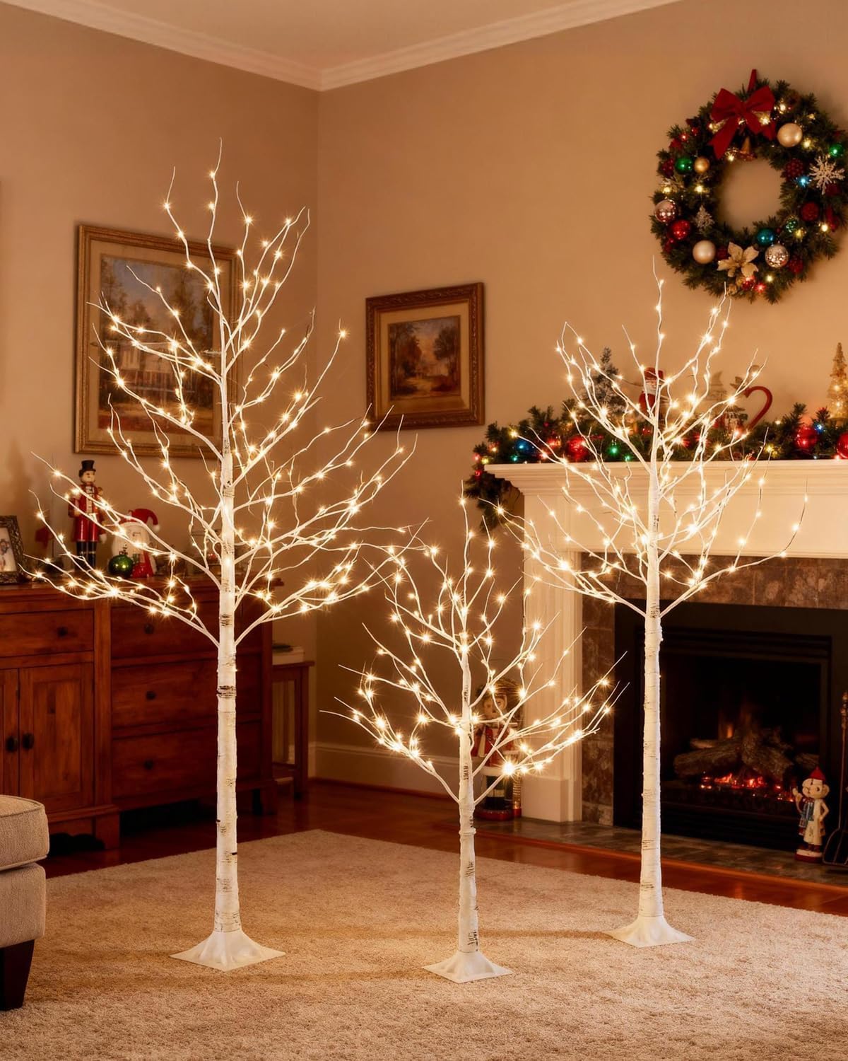 Lighted Birch Tree Set 6ft*2 with 320(160 * 2) Warm White LED Lights for Holiday Decor - Realistic Design, UL Certified, Dimmable, IP44 Waterproof - Ideal for Indoor and Outdoor Decoration