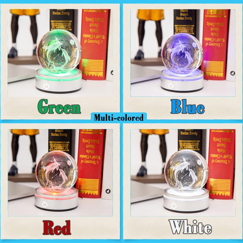 IFOLAINA 3D Dolphin Crystal Ball Night Lights Dolphin Lovers Gifts for Her Him Christmas Birthday Mothers Day Crystal Sphere Bedroom Decor