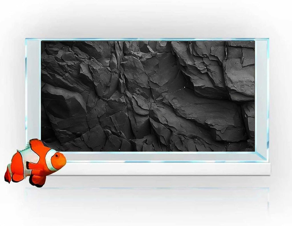 Stone Aquarium Background, Underwater Black Rock Fish Tank Background Rocky Terrarium Background, Polyester Background with 6 EVA Double-Sided Tapes 36x18 inches/90x45