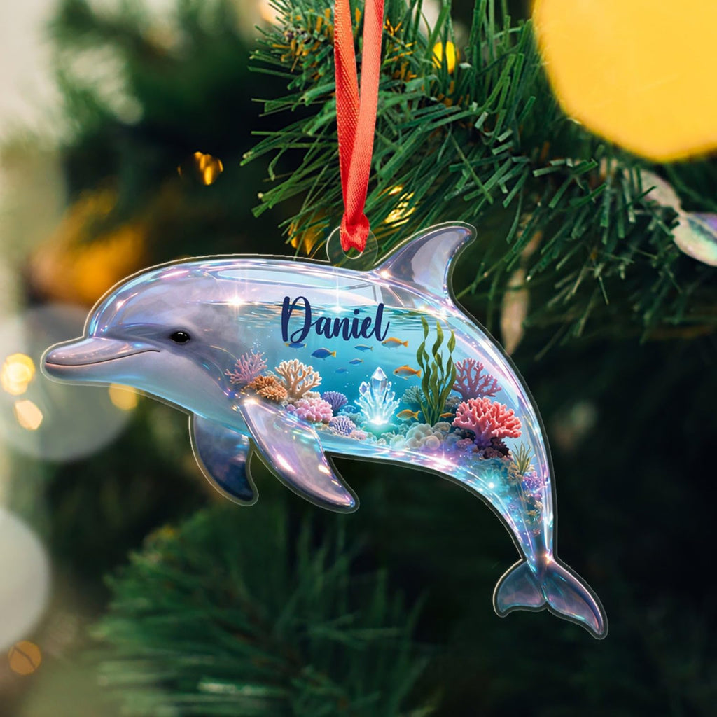 Personalized Dolphin Christmas Ornament Ocean, Cute Sea Ocean Animal 2D Shape Ornament, Marine Enthusiasts Keepsake Gift for Sea Animal Lovers Baby, Customized Names Dolphin Ornaments 2025