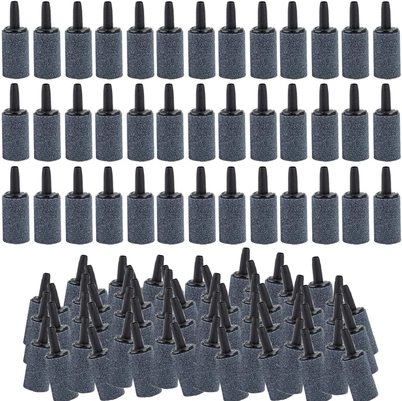 100 Pack 1 Inch Aquarium Air Stone, Cylinder Bubble Diffuser Aerator Stones Fish Tank Bubbler Pump Accessories for Hydroponics Grey (100 Pack)