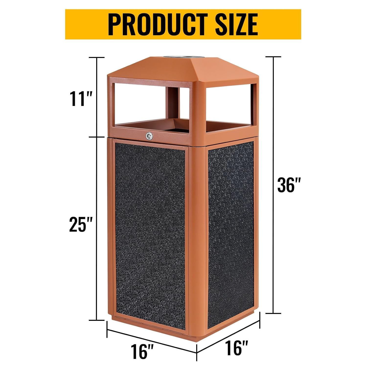 Commercial Square Receptacle Garbage Can with Dome Lid, W/Stylish Panels,Brown, 15 Gallon