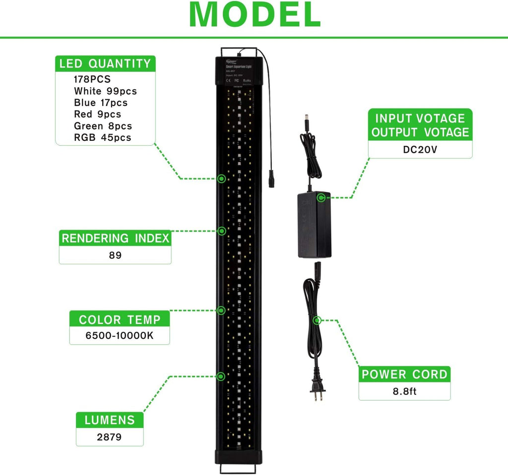 hygger Aquarium Programmable LED Light, for 36~42in Long Full Spectrum Plant Fish Tank Light with LCD Setting Display, 7 Colors, Sunrise Sunset Moon and DIY Mode, for Novices Advanced Players