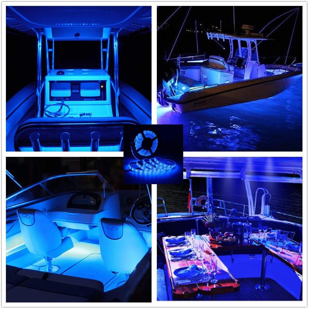 Pontoon LED Strip Lights, 12V 5M/16.4FT Waterproof Marine LED Light Boat Interior Light, Boat Deck Lights for Night Fishing, Ideal for Pontoon Fishing Boat (Blue)