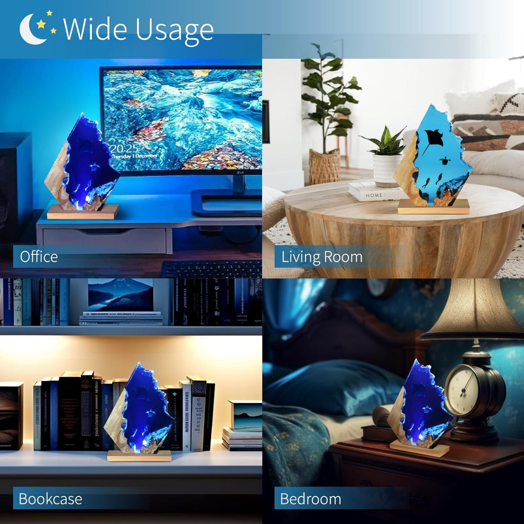 Epoxy Resin Lamp, Ocean Night Light,Artistry Home Decor Bedside Nightlight, Unique Resin Lighting, Nightstand Decorations for Bedroom, Suitable for Holidays（Devilfish）