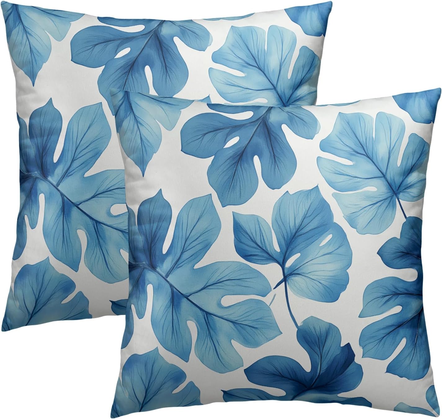 Blue Tropical Leaves Throw Pillow Covers Set of 2 Ultra-Soft All-Season Pillow Shams with Hidden Zipper,Durable for Sofa Bed Car Decor & Gift Luxury 18x18IN