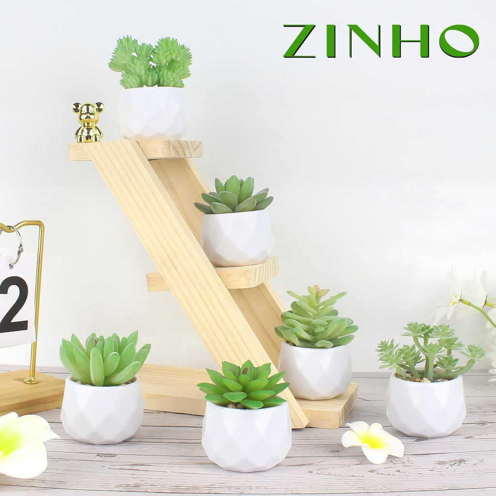 ZINHO Fake Succulent Plant Set 6 PCS Artificial Succulent Plants for Desk Realistic Faux Succulents in Plastic Pots Mini Colorful Succulent Decor for Bedroom Bathroom Office Shelf Decor (Green)