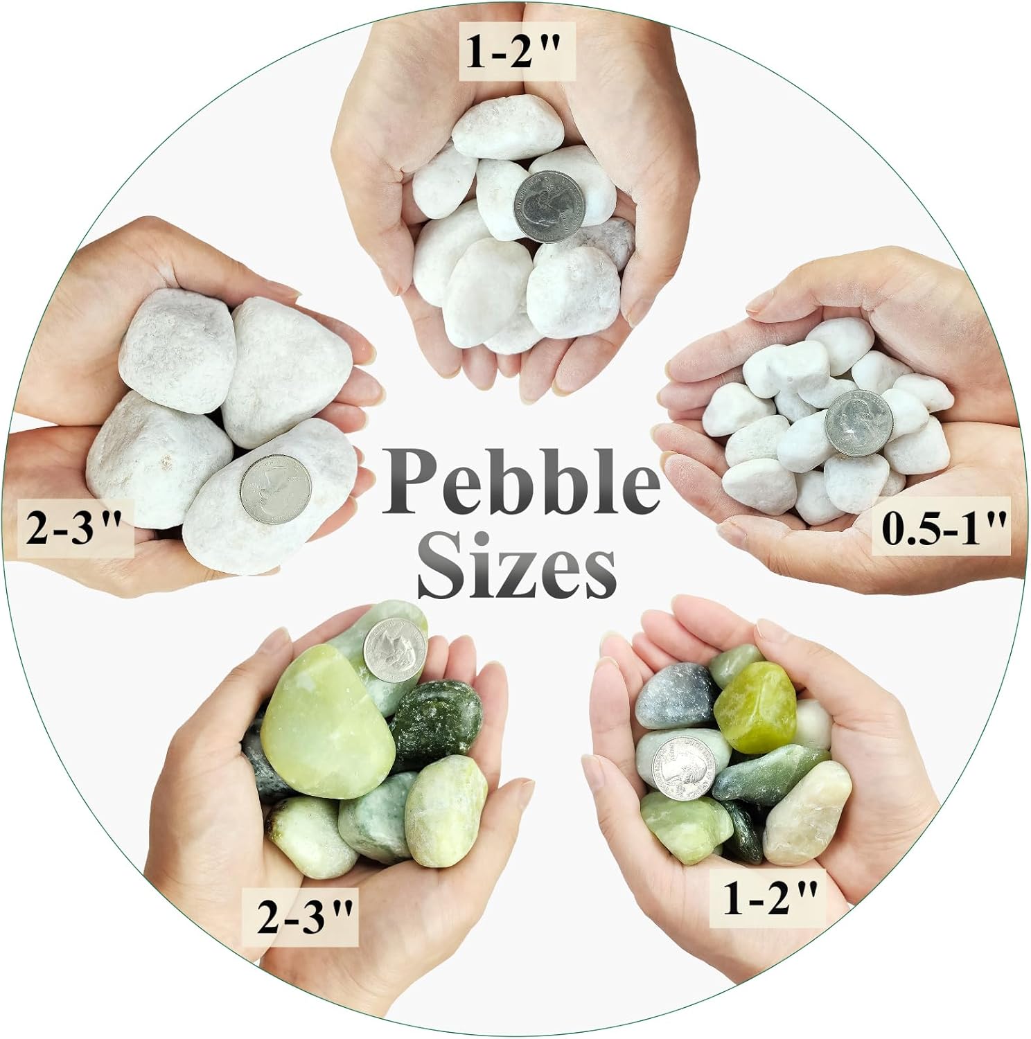 20 lbs White Rocks for Landscaping, 2-3 Inch Large River Rocks. Decorative Pebbles for Plants Indoor, Vases, Aquariums Gravel, Crafting and Garden