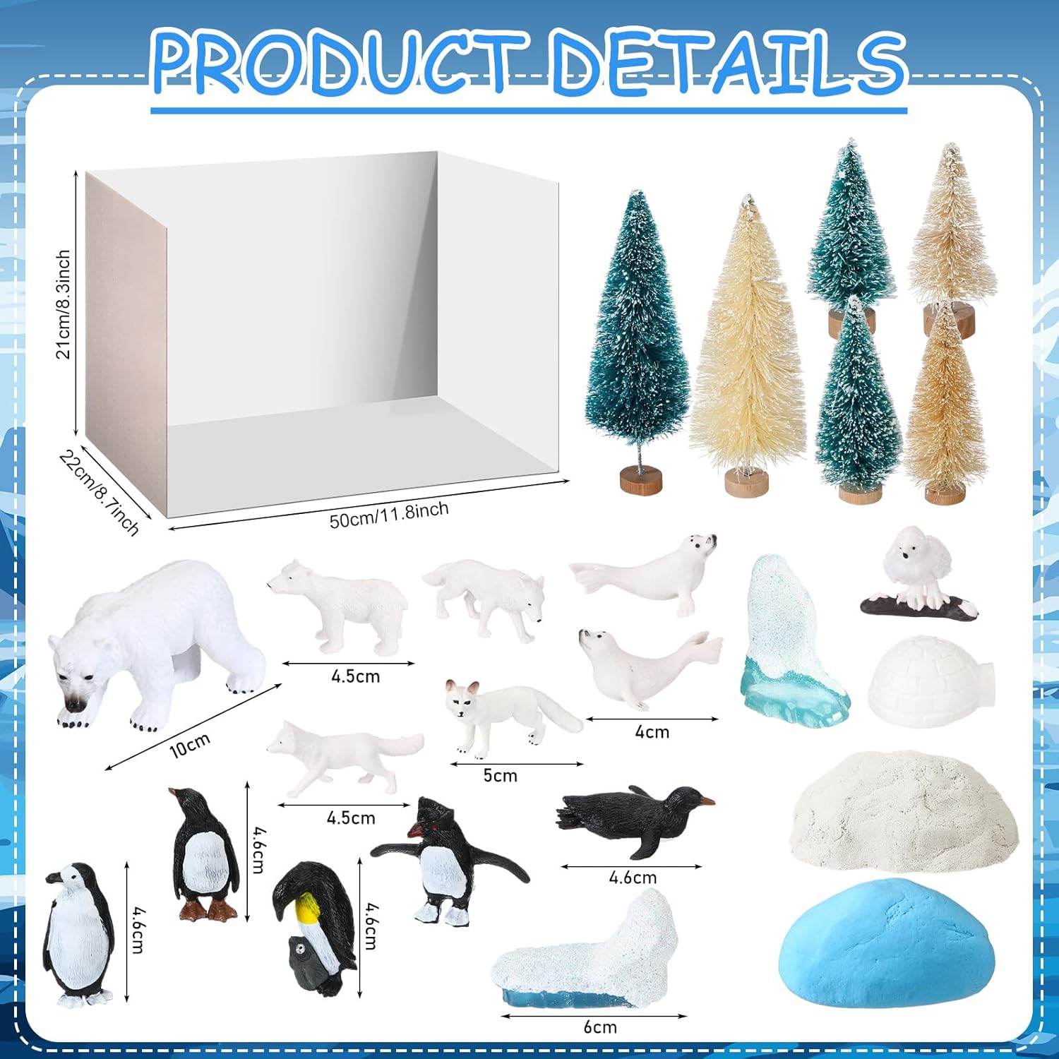 Polar Animals Diorama Supplies Arctic Animals Figures Project Artificial Pine Trees Mini Penguin Bear Fox with Gift Box for Birthday Gifts Decorations