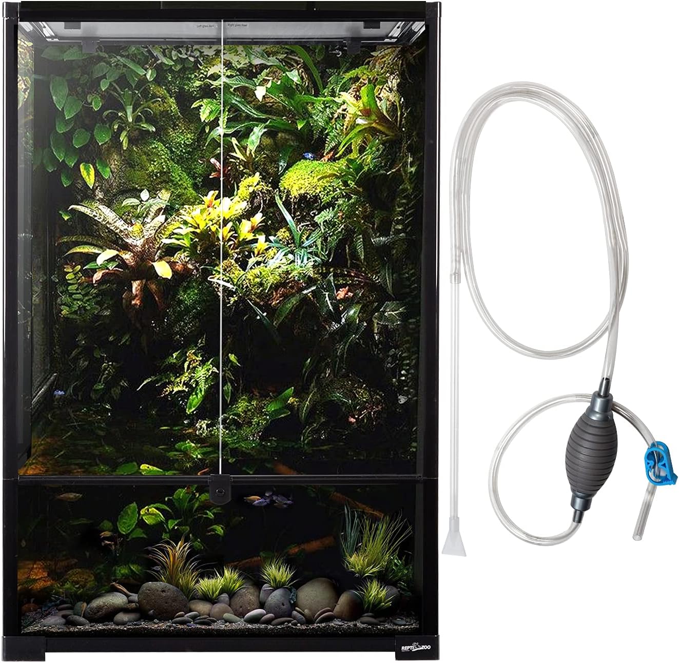 REPTI ZOO 67 Gallon Glass Terrarium Tank,Knock-Down Paludarium Large Terrarium 24"x18"x 36”,Bio Deep Base 10”, Double Hinge Door, Siphon Gravel Cleaner Set Included