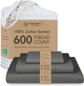 Hotel Quality Luxury 600 Thread Count 100% Cotton Twin Size Sheets, 3 Pc Sateen Weave Dark Grey Sheet Set, Premium Soft Sheets with Elasticized Deep Pocket by Threadmill