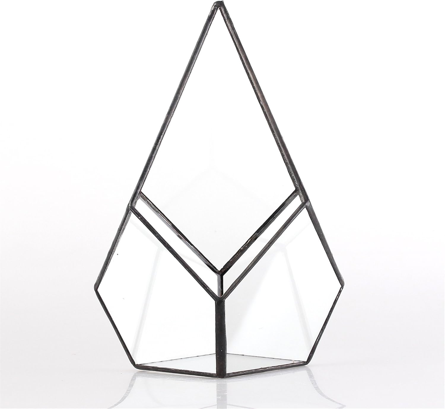 NCYP Geometric Glass Terrarium Planter - 5.5 x 5.5 x 9 Inches - Diamond Shape Flower Pot for Succulent Air Plant - Home, Office Desktop Decoration Terrarium, Black (No Plants Included)