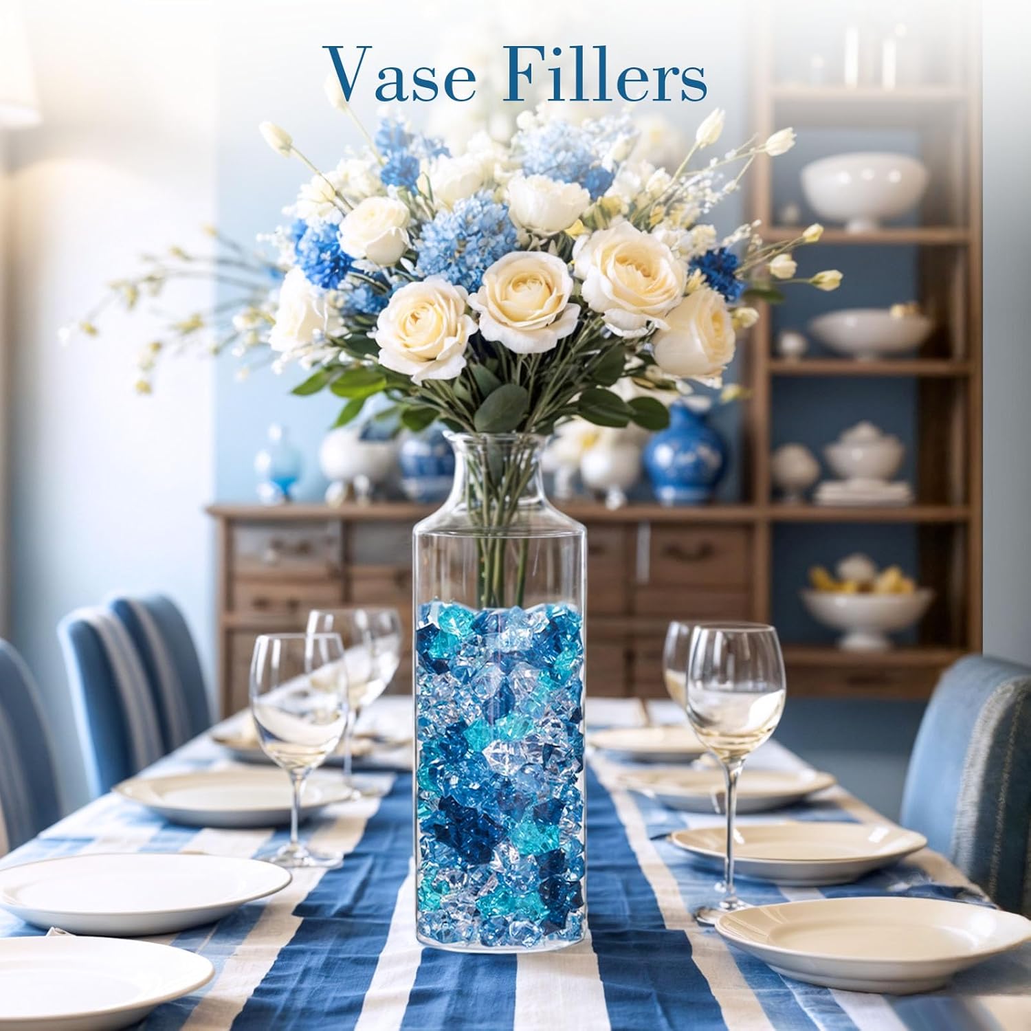 DomeStar 500PCS Fake Ice, Assorted Acrylic Glass Beads,Vase Fillers Fish Tank Decor Table Scatter Decoration