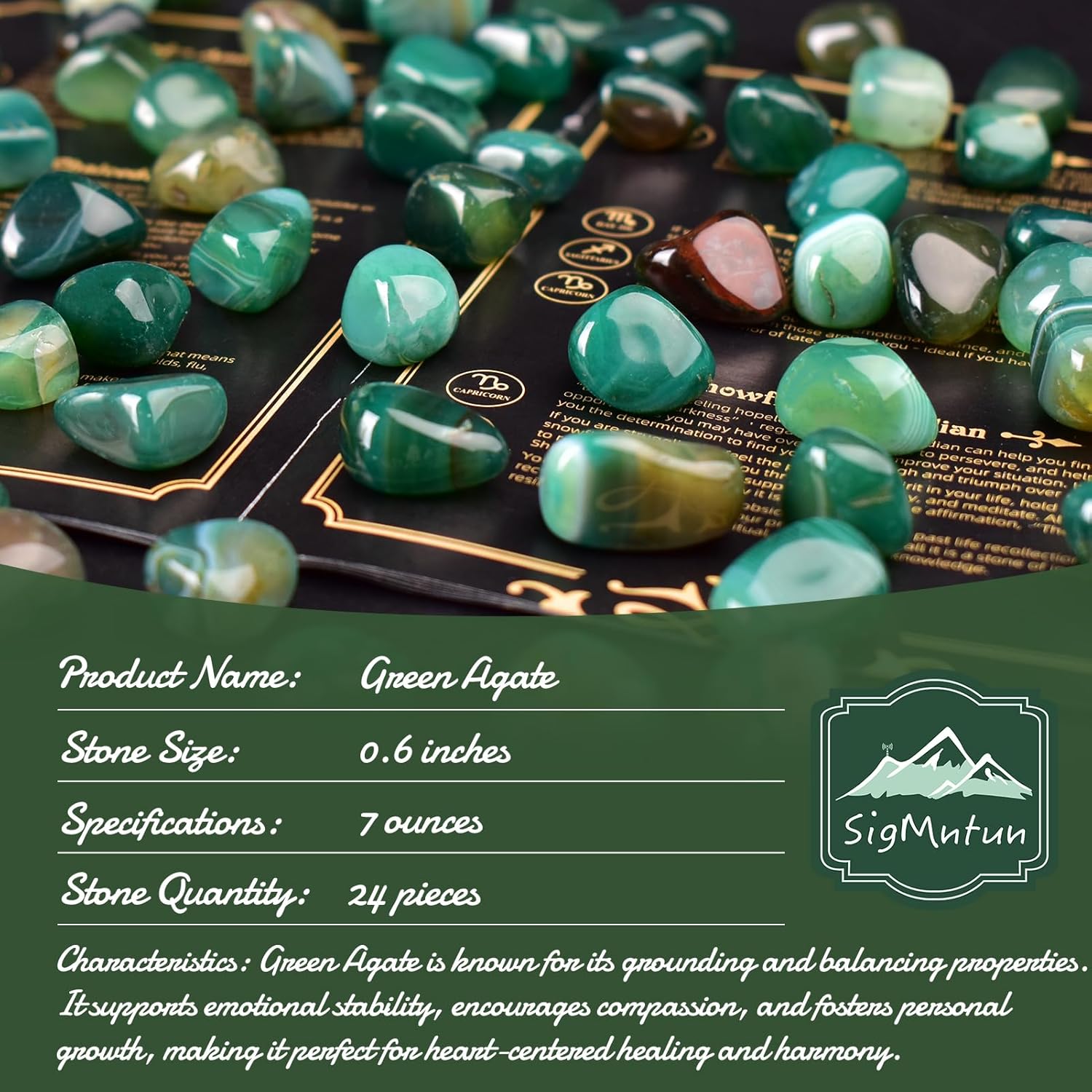Green Agate Healing Crystal Stone Set - 24 Pieces, 0.6" Natural & Polished Stones for Healing, Meditation, Reiki, Chakra, Crafting & Decoration