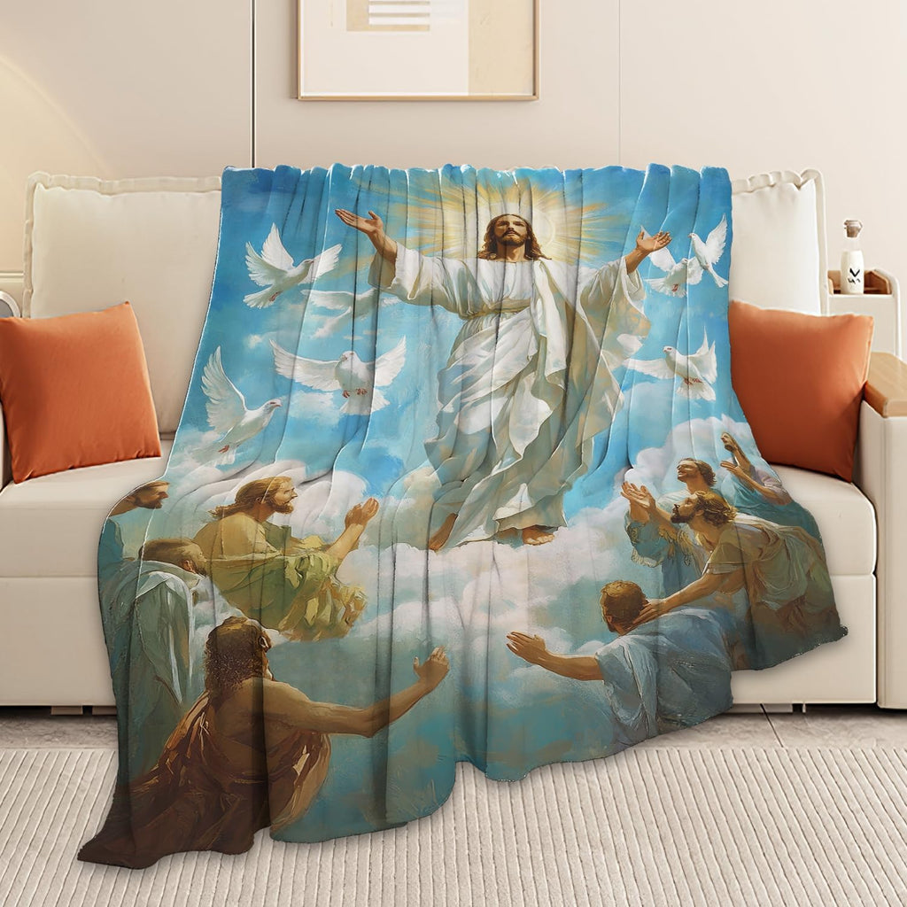 Jesus Blanket Christian Faith Religious Bible Verse Inspirational Scripture Throw Catholic Spiritual Gifts for Adults Women Men Kids Girls Boys Plush Fuzzy Fleece Blanket Decor 60''X80''