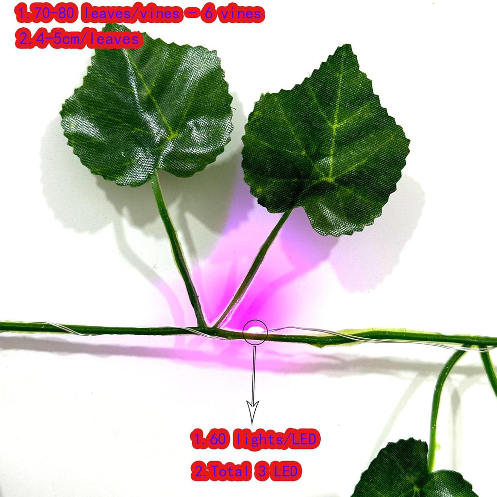 6 Pcs Artificial Hanging Plants Fake Grape Vines with 60 Warm Lights, Grape Vine Leaves, Fake Plant Vine Hanging Garland for Wall, Party, Wedding, Home, Kitchen, Indoor and Outdoor Decoration