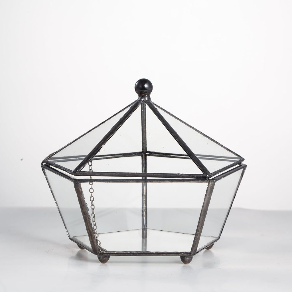 NCYP Small Glass Geometric Terrarium, Closed Jewel-Boxed Shape Container, Plant Succulent Planter, Indoor Outdoor Garden Decor Flower Pot Handmade (Terrarium Only)