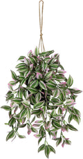 Briful Fake Hanging Plants 17.7" Faux Watermelon Peperomia Silk Plants with Black Pot Artificial Hanging Greenery for Home Garden Balcony Outdoor Patio Decor