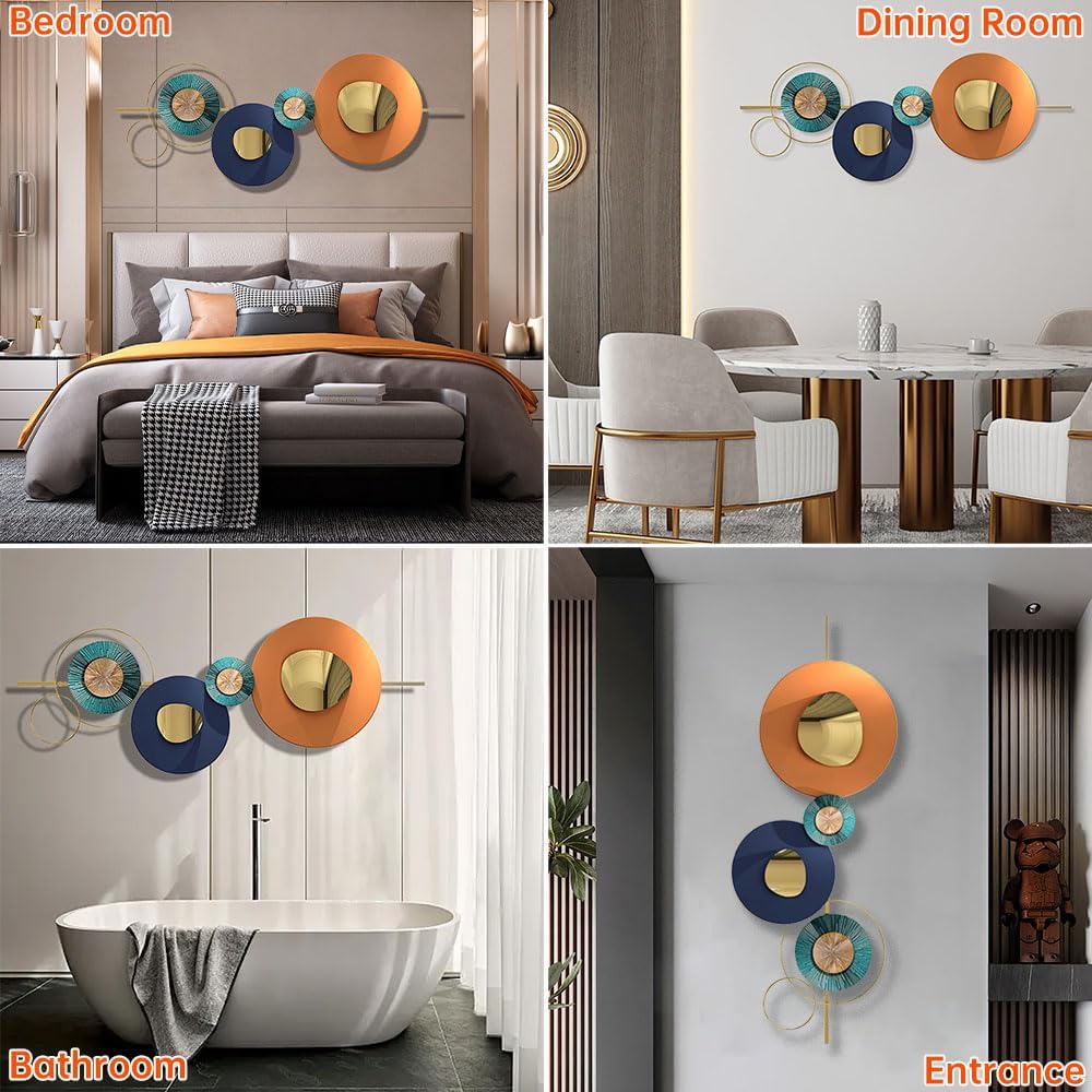 Metal Geometric Round Abstract Wall Art, Modern Orange Circle, Large, Hanging Wall Sculptures for Living Room, Bedroom & Outdoor (Orange)