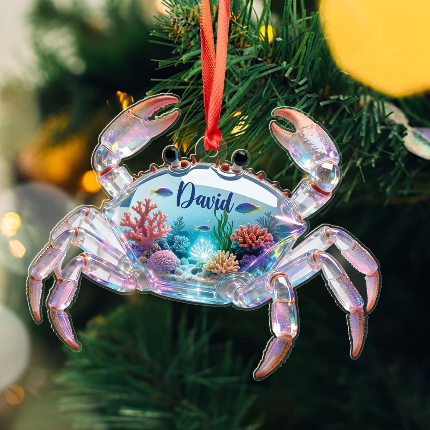 Personalized Crab Acrylic Ornament for Christmas 2025, Gift for Men Women Friends, Crabs Sea Animal Christmas Ornament, Sea Crab Lovers Ornaments, Customized Name Animal Marine Ornaments