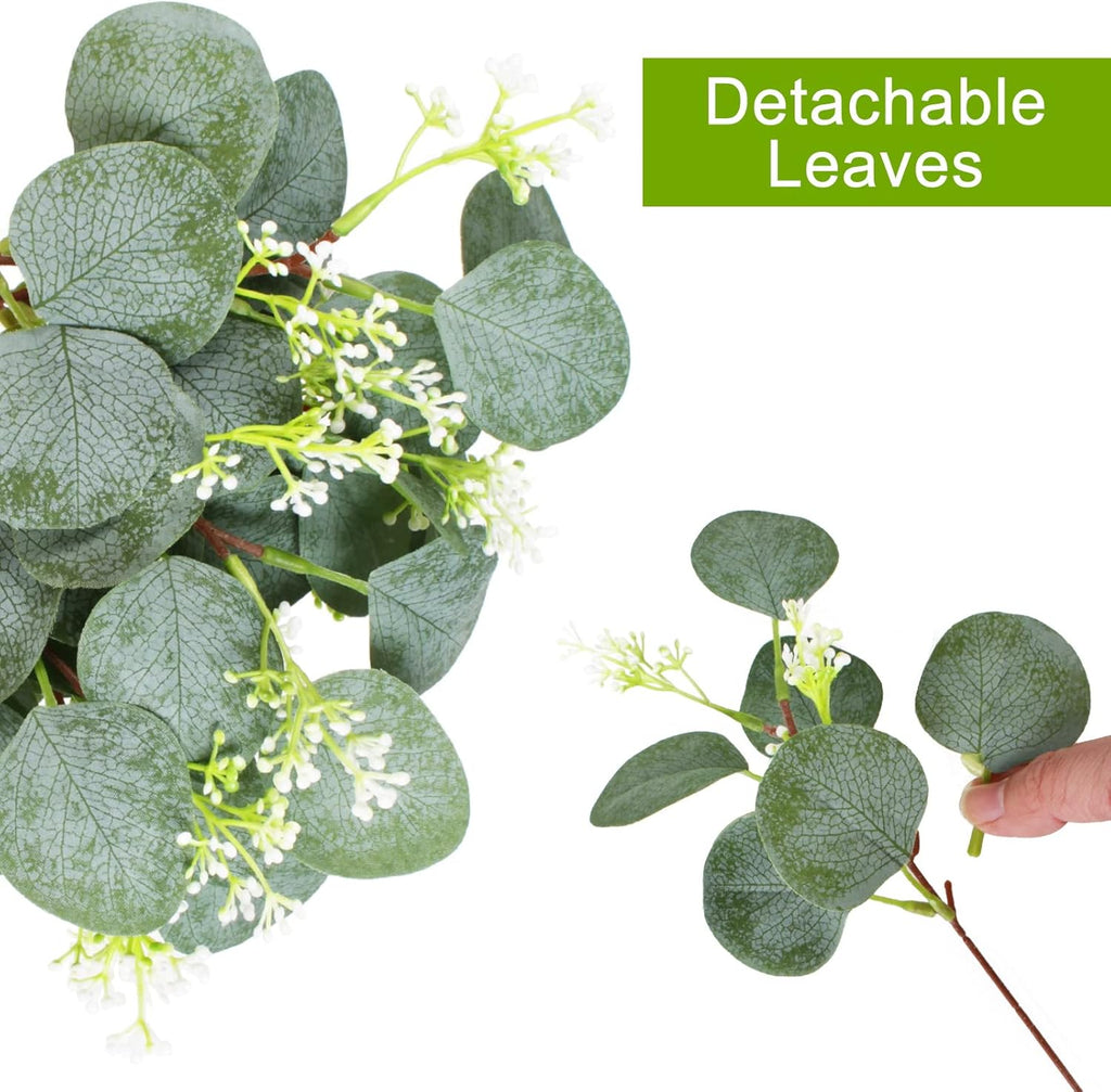 40 Pieces of Artificial Greening Eucalyptus Stem Artificial White Seeds Plant Suitable for Family Wedding Vase Center Bouquet Flower Arrangement