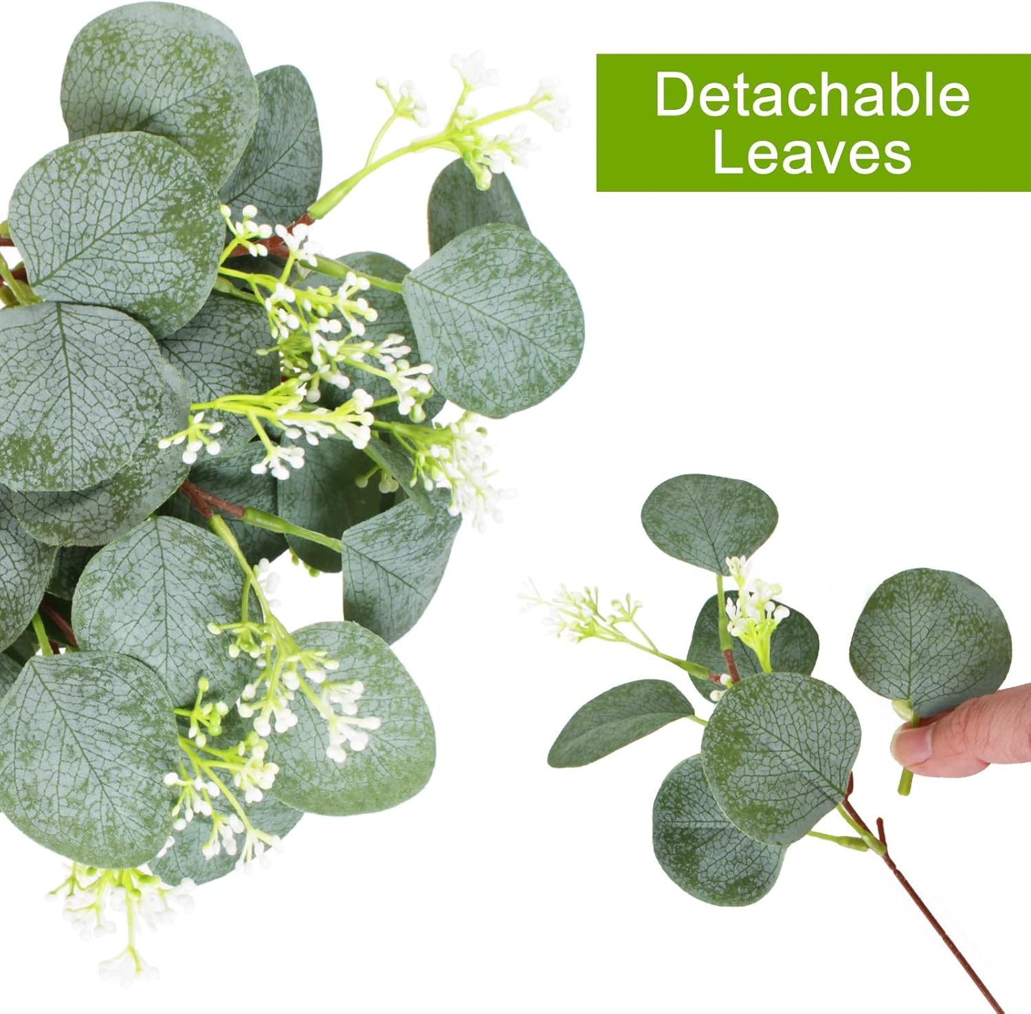 40 Pieces of Artificial Greening Eucalyptus Stem Artificial White Seeds Plant Suitable for Family Wedding Vase Center Bouquet Flower Arrangement
