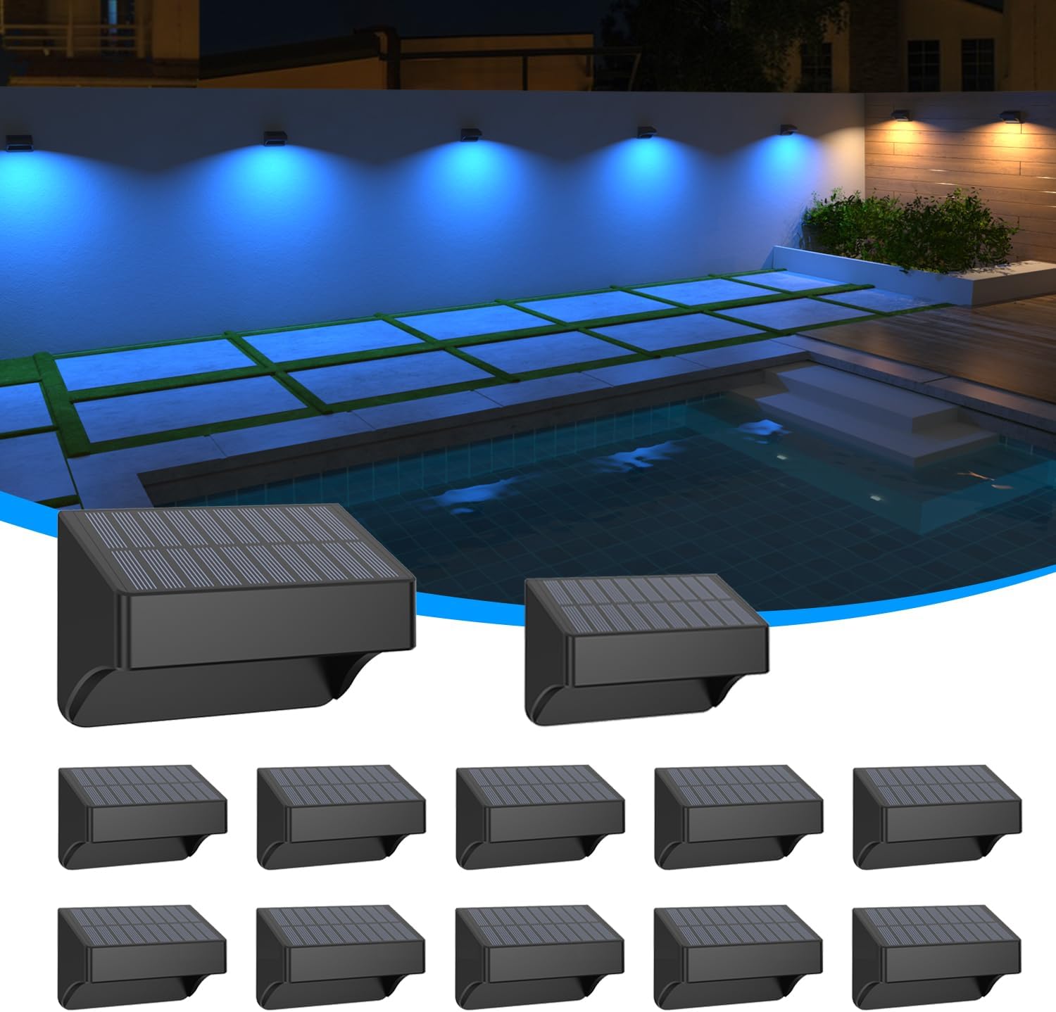 Solar Fence Lights,Fence Solar Lights Outdoor Waterproof Led IP65 with10 Fixed Colors ＆ RGB Color Changing for Wall Backyard Step Railing Patio Pool Porchaily&Holiday Decorations (12)