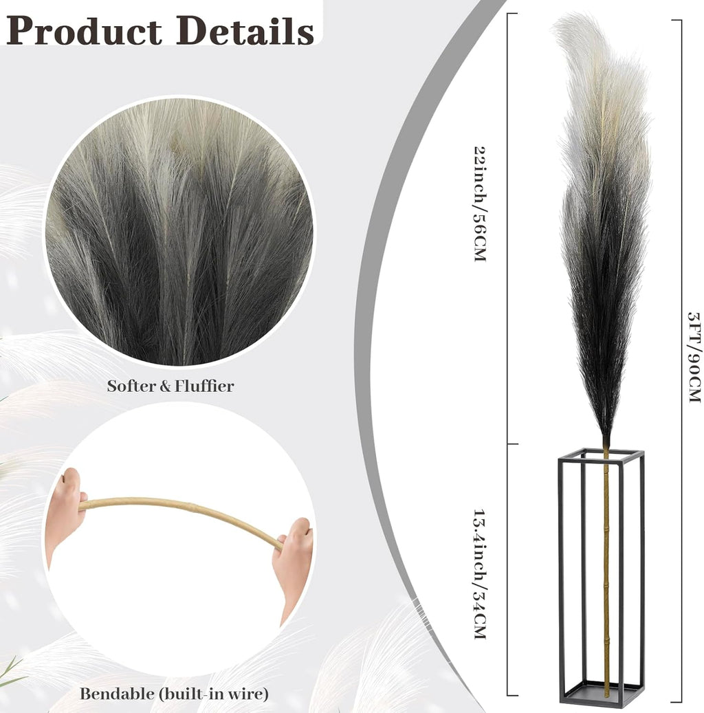8Pcs 3FT Colorful Faux Pampas Grass for Boho Decor, KALYLOC Non-Shedding Fluffy Artificial Bulrush, Tall Reed Fluffy Stems Vase Filler Living Room Wedding Decoration