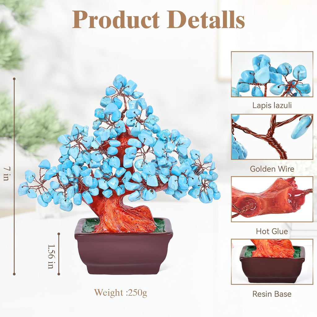 Feng Shui Quartz Crystal Money Tree Bonsai Style Decoration for Luck and Wealth (Blue)