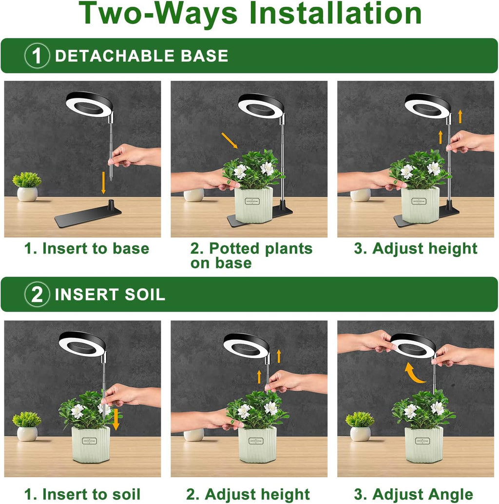 Grow Lights for Indoor Plants, Full Spectrum Plant Lights for Indoor Growing, Height Adjustable Halo Grow Light with Base, 3 Optional Spectrums, Auto Timer 3/9/12Hrs, 10 Brightness, 5 Pack