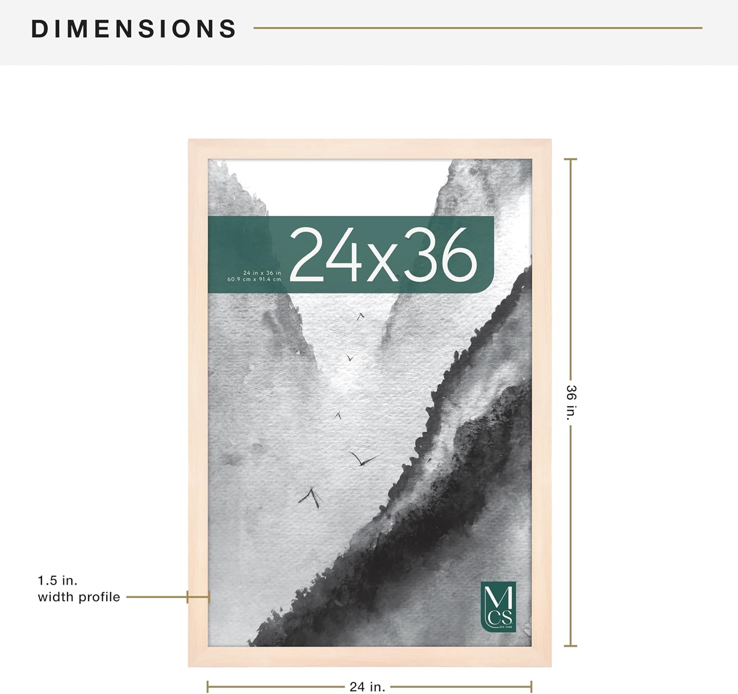 MCS Museum Poster Frame 24x36 Natural Woodgrain, Vertical & Horizontal Wall Hanging Large Picture Frame for Photos, Posters & Art Prints (1-Pack)